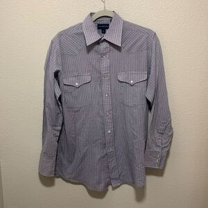 Panhandle Slim Men’s Pearl Snap Shirt Size 15.5 Purple Plaid
